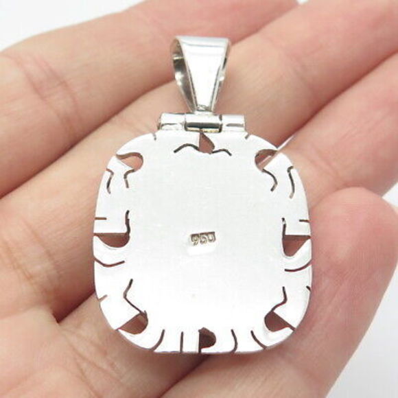 950 Silver Vintage Multi-Color Glass Floral Pendant - Picture 2 of 8